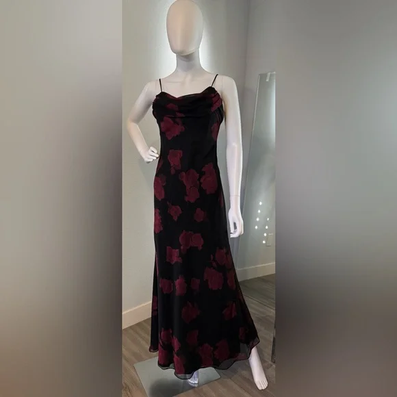 Betsy & Adam Whimsigoth Floral Cowl Neck Maxi Dress 90s VTG - Picture 1 of 7